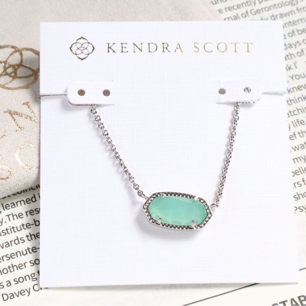 Kendra Scott Elisa Silver Pendant Necklace Mint Green Glass Necklace